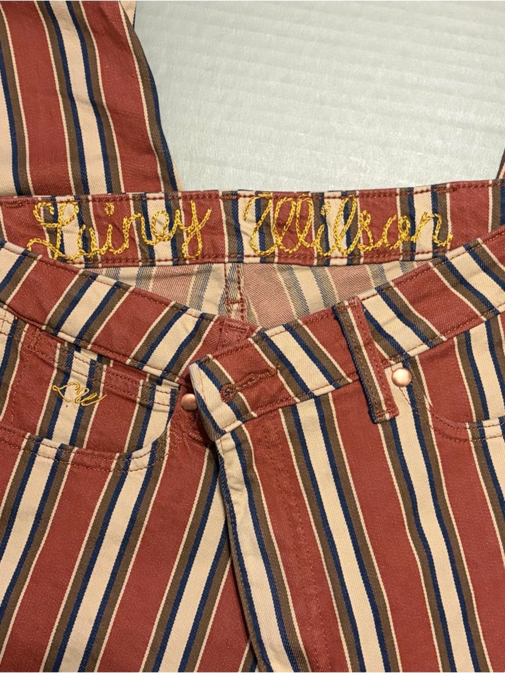 Wrangler x Lainey Wilson Women's Super Flare Striped Pants in Rust Multi - Picture 3 of 5